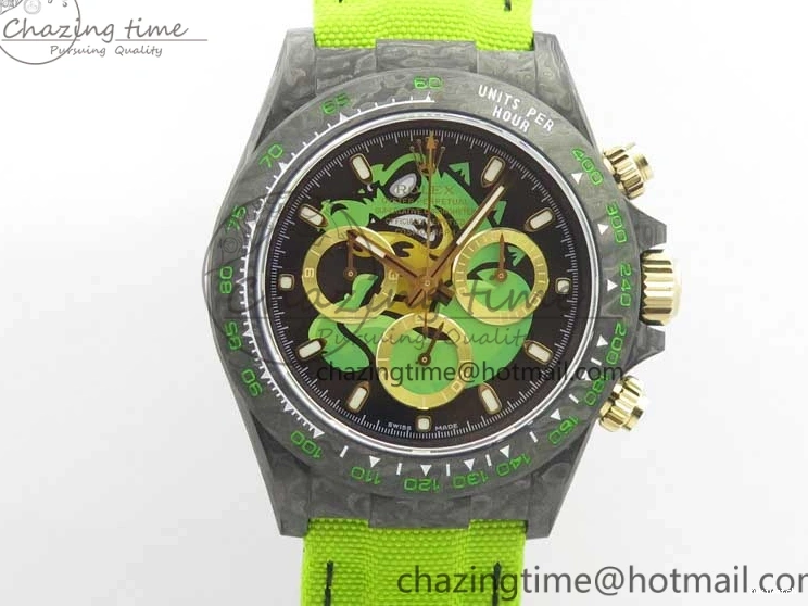 Green Dial Daytona Edition Carbon Strap WWF A7750 Best Black Nylon Green On V2 DIW 1103
